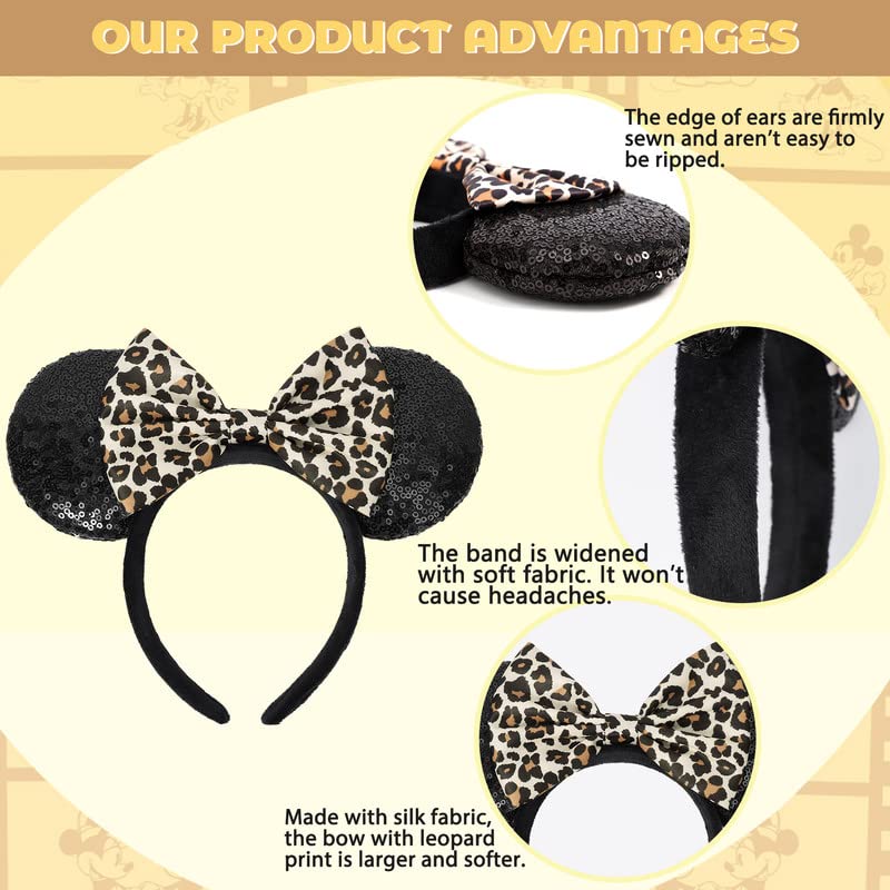 ETLUK Mouse Ears Headband, Mouse Ears Sequin Bow Headbands for Women Girls, Cosplay Accessories Party Decorations (Black) - Image 5
